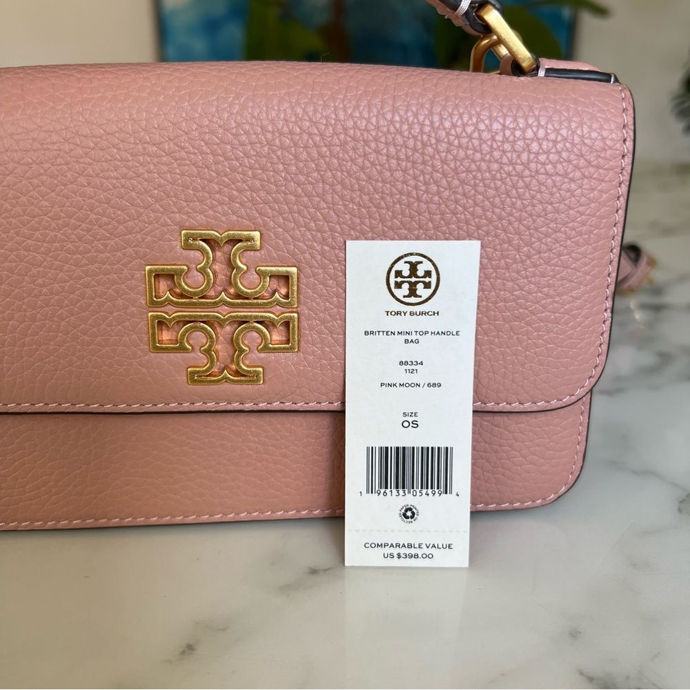 NWT Tory Burch Britten Mini Top Handle Leather Crossbody Bag Pink Moon - Picture 12 of 16